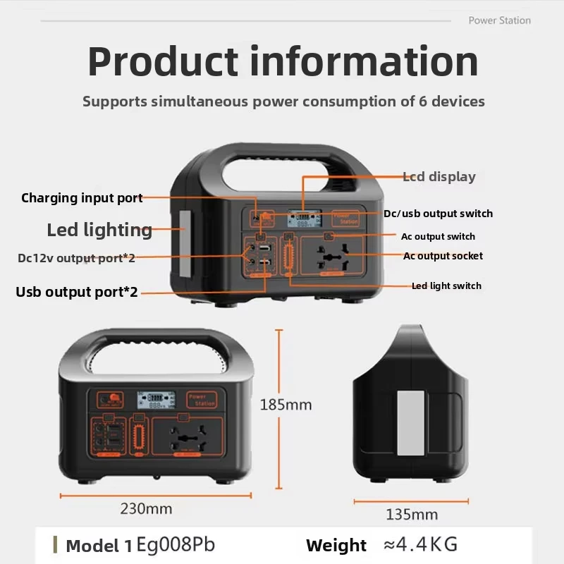 핫세일 150W 휴대용 파워스테이션 144Wh 220V/110V 순수 정현파 아웃도어 파워뱅크 LED 라이트 태양광 충전 지원