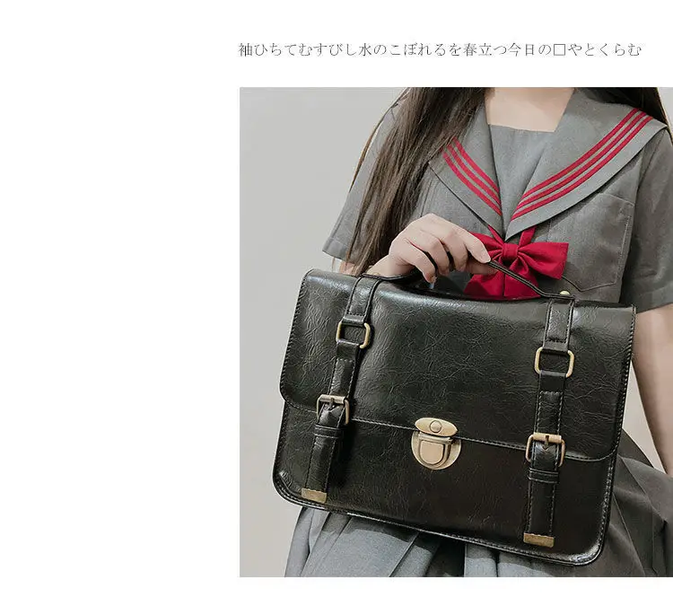 Xiuya Japanese Preppy Style JK Uniform Shoulder School Bags Women PU Leather Large Briefcase Tote Handbag For Girls Backpack