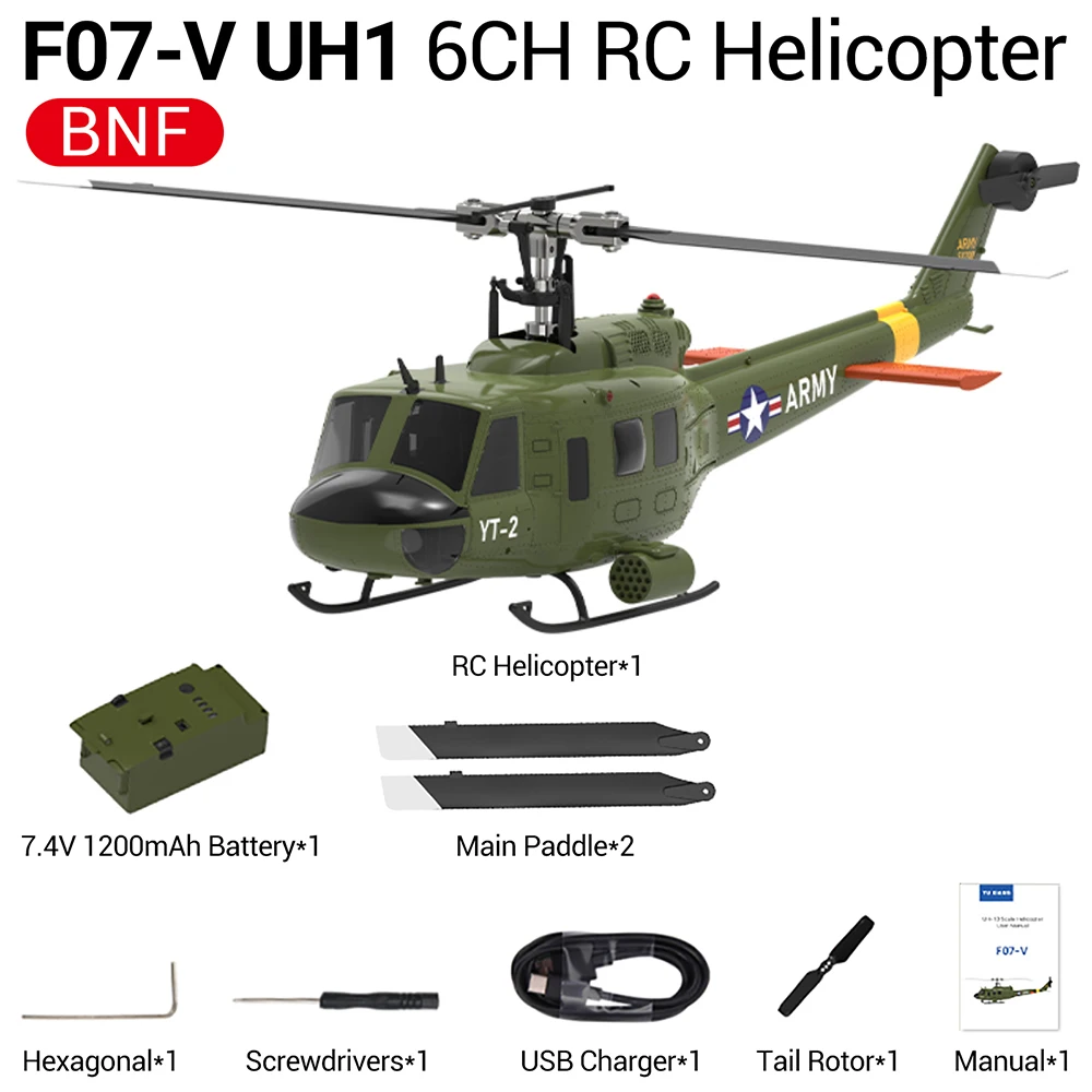 2025 신형 YUXIANG RC 헬리콥터 F07-V UH-1 6축 자이로 6채널 3D 비행 1:34 스케일 휴이 듀얼 브러시리스 모터 무선 조종 비행기