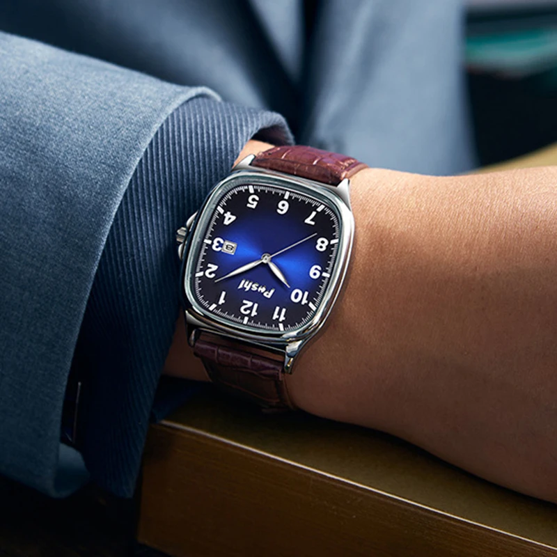 POSHI Men's Quartz Watches Leather Strap Casual Men Wristwatch Waterproof Date Luminous Luxury Business Watch for Man Male Gifts