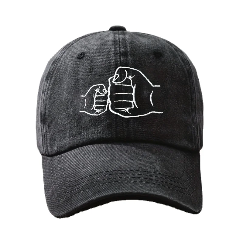 

2023 Bump Fist Embroidery Baseball Cap Solid Color Washed Distressed Unisex Sun Hat Classic Adjustable Dad Hats For Women & Men
