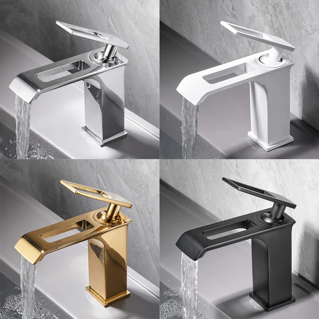 Grifo de cascada para lavabo, grifería de montaje en cubierta de agua  caliente/fría, latón creativo, un solo orificio, manija única - AliExpress