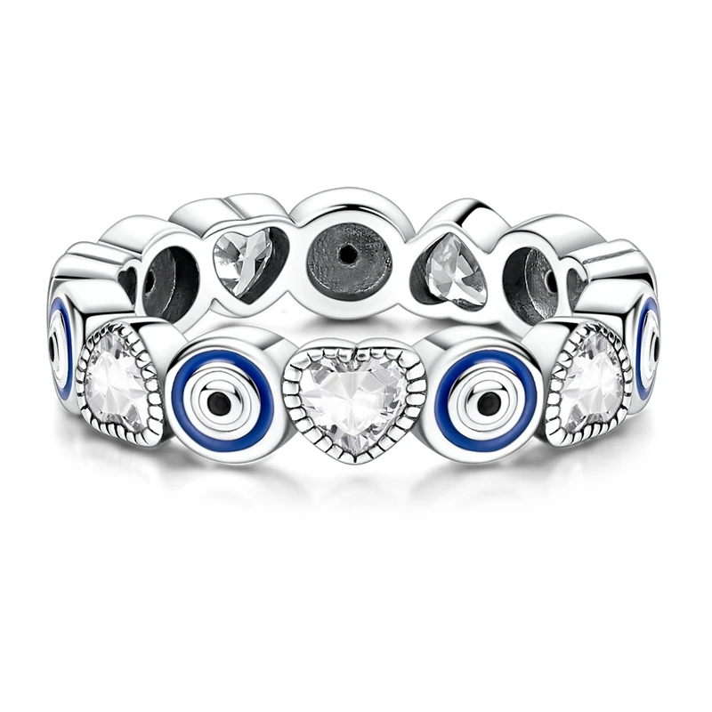 Anillo Original de Plata de Ley 925 con forma de ojo azul brillante y corazón para mujeres y niñas, joyería, regalos de aniversario de cumpleaños