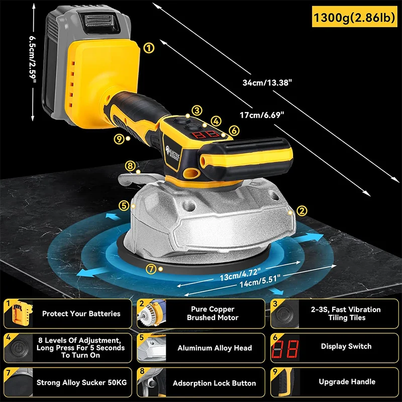 Electric Goddess 8500RPM Electric Tiles Laying Machine Cordless Tiles Laying Device High Loading Vibrating Tool For Dewalt 20V 6