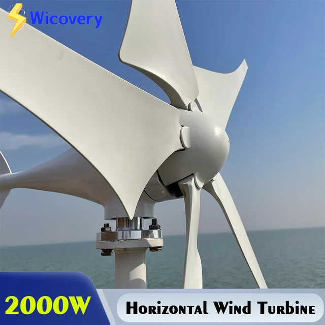 5KW เครื่องกําเนิดไฟฟ้าพลังงานลม 12V 24V 48V กังหันลมแนวนอนฟรีพลังงาน 5 ใบมีด Windmil พร้อม MPPT Controller 1