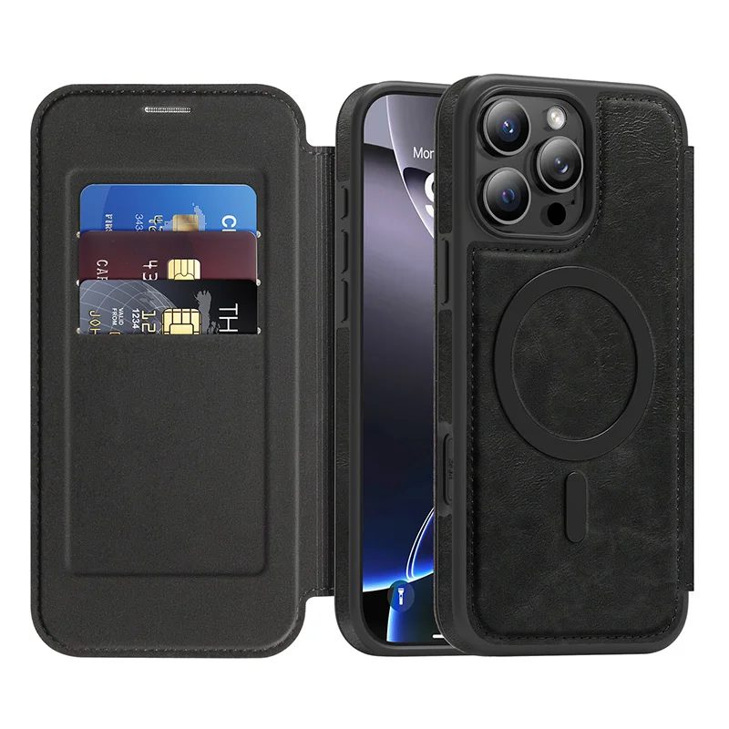 Magsafe Magnetic 360° Full Protection Leather Wallet Card Holder Phone Case