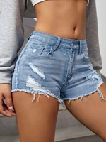 Fashionable Distressed Denim Shorts Women's Summer New Style Personality Shorts Hot Sale Straight Leg Mid Waist Made in China - Image 4