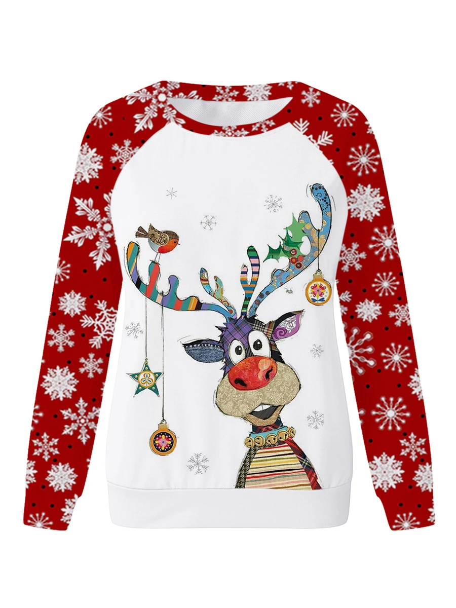 

Women Christmas Sweatshirt Long Sleeve Crew Neck Santa Claus Elk Print Pullover for Casual Daily