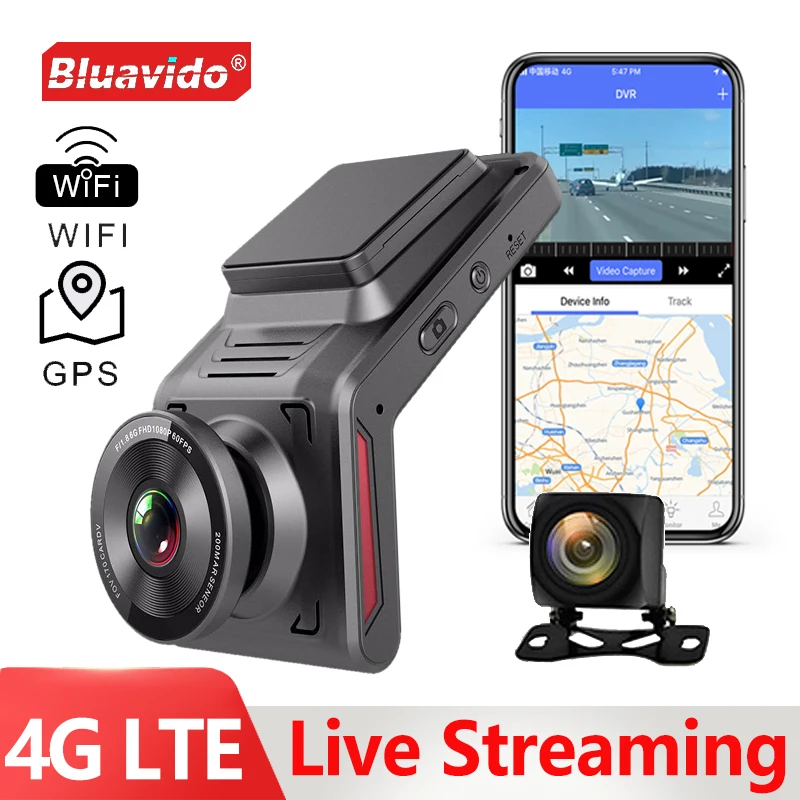 Bluavido 4G Mini Dash Cam GPS Tracking Support Live Remote Monitoring With Two Camera Video Recording FHD 1080P WiFi Hotspot