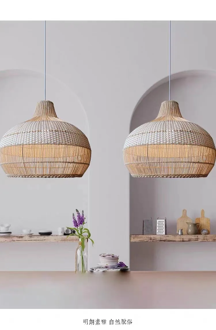 35cm Restaurant Chandelier Creative Personality Rattan Lighting Simple Living Room Dining Table Rattan Art Catering Lighting
