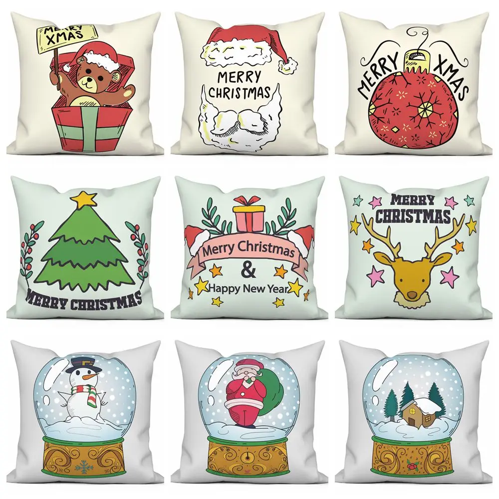 

Merry Christmas Cushion Cover Pillowcase Cartoon Christmas Pillowcase Decorations for Home Ornament Happy New Year Xmas Decor