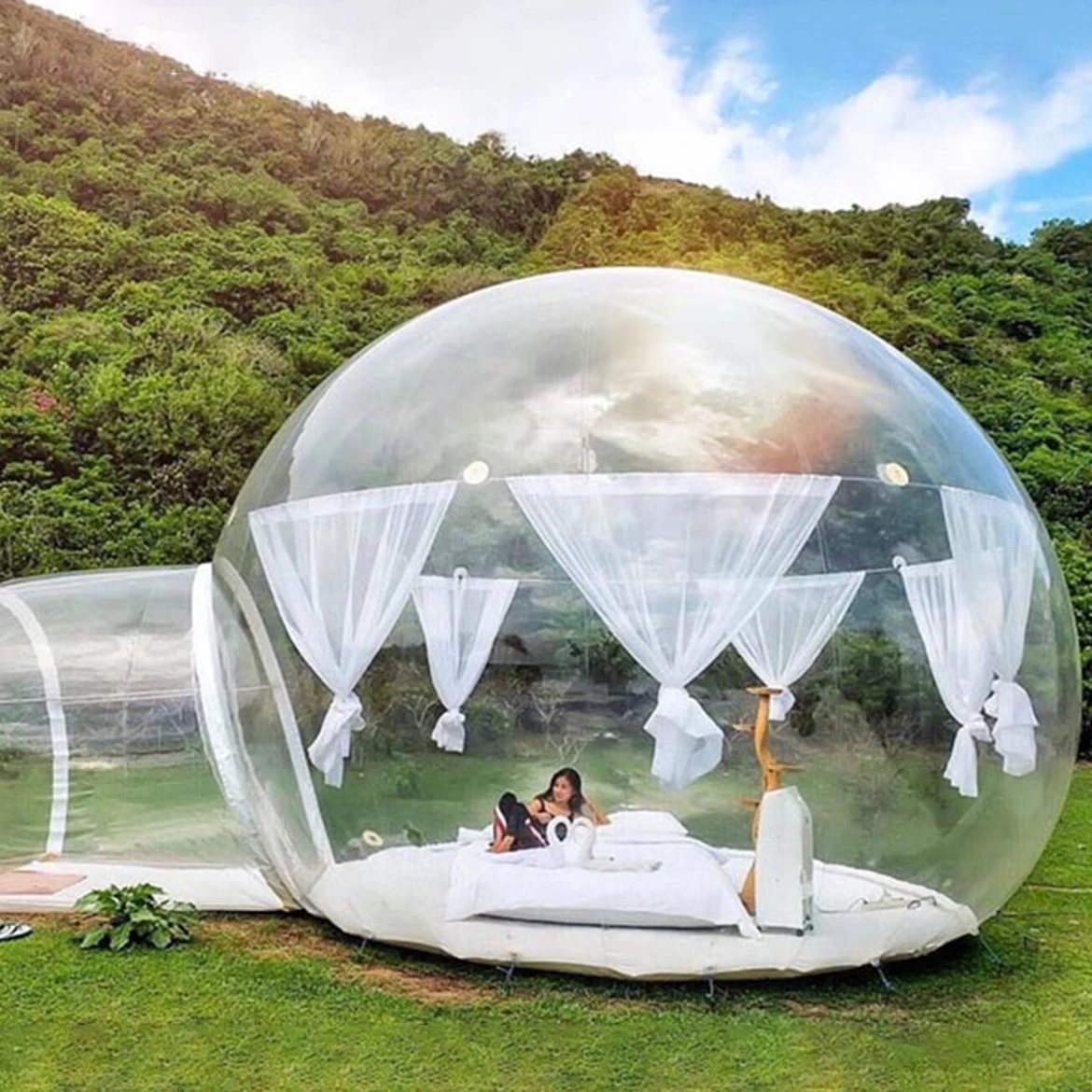 

3M/4M/5M Room Clear Inflatable Bubble Tent Dome Camping House With Single Tunnel For Outdoor Garden Yard Hotel With Air Blower