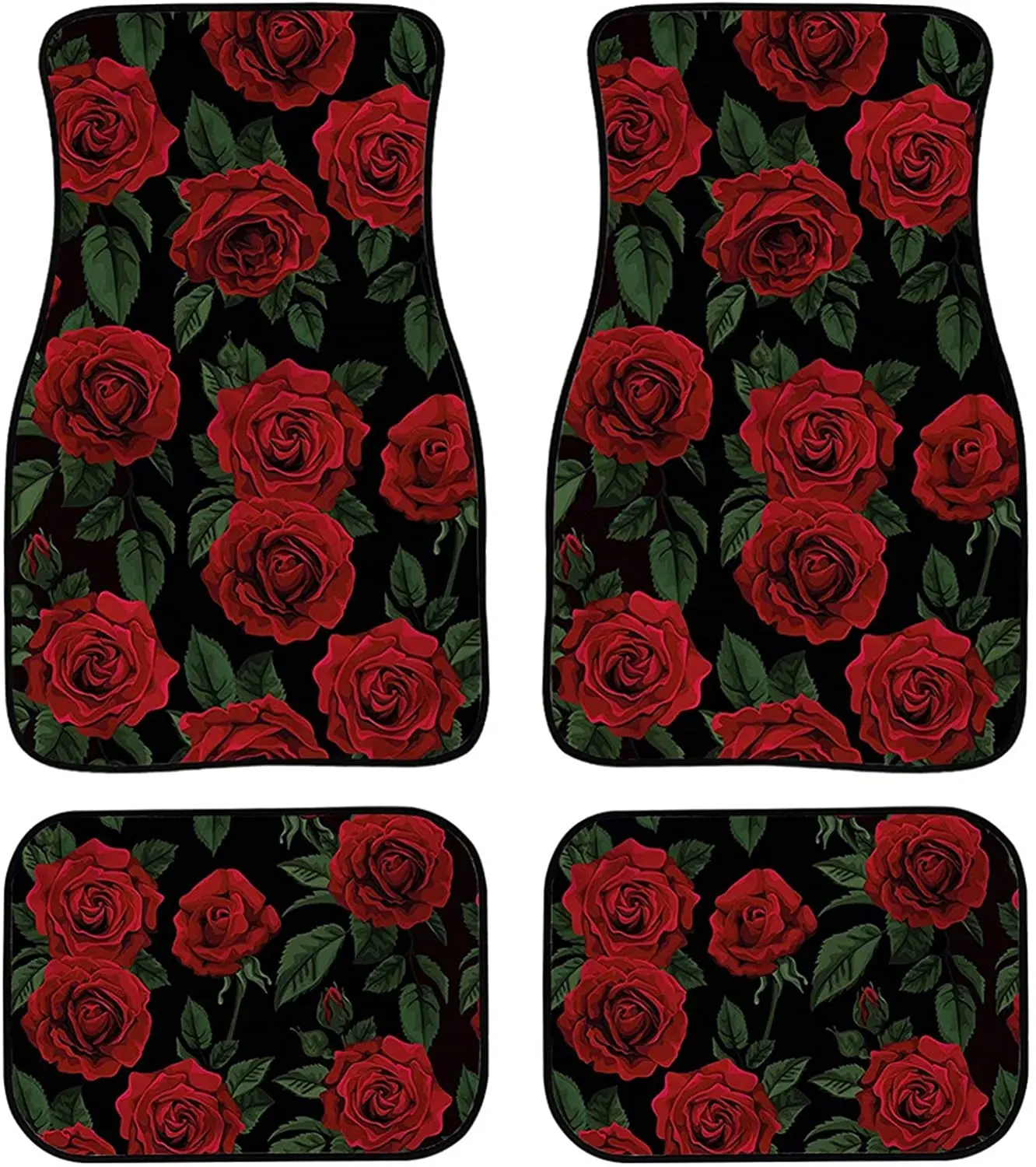 

Snilety Set of 4 Red Rose Pattern Women Car Floor Mats Custom Fit All-Weather Covered Car Mat Carpet Floor Auto Mats