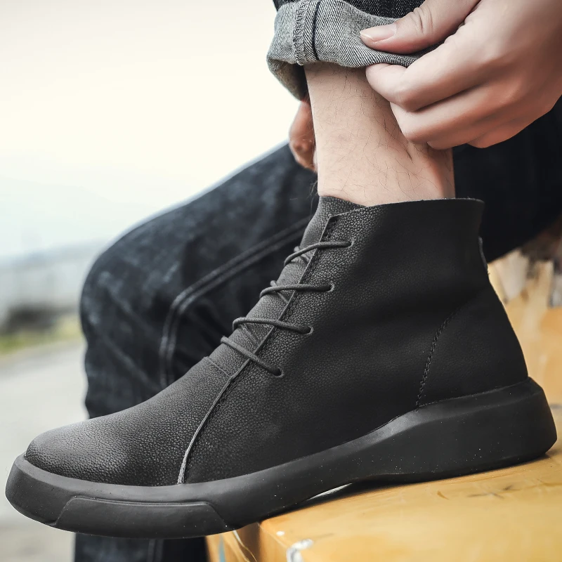 Botas de nieve impermeables para hombre, Botines de cuero cálido de alta calidad, zapatos casuales de piel, Invierno