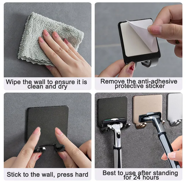 1-15PCS No-Punch Supporto per rasoio Adesivo Gancio di stoccaggio per rasoio da bagno Gancio da parete impermeabile Mensola da bagno Supporto per rasoio 4