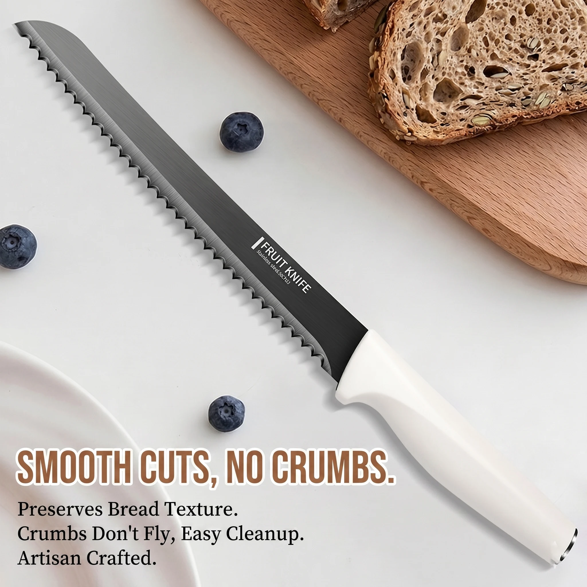 Coltello da Pane Seghettato Premium - Coltello Multiuso Rivestito in Titanio per Preparazione in Cucina, Taglio di Anguria, Baguette e Torte