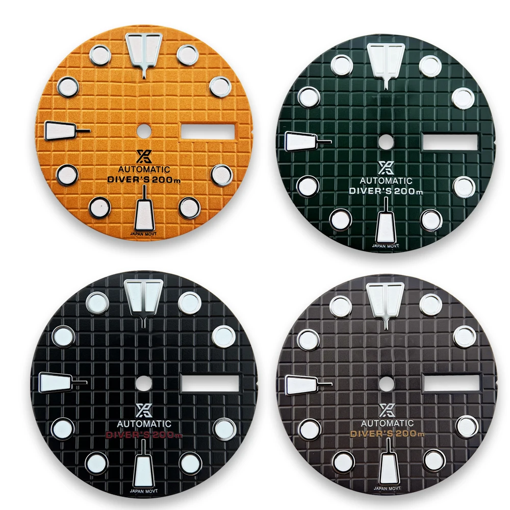 

28.5mm S Logo Waffle Dial Suitable For NH36 Movement Green Luminous Dual Calendar Watch Modification Accessories
