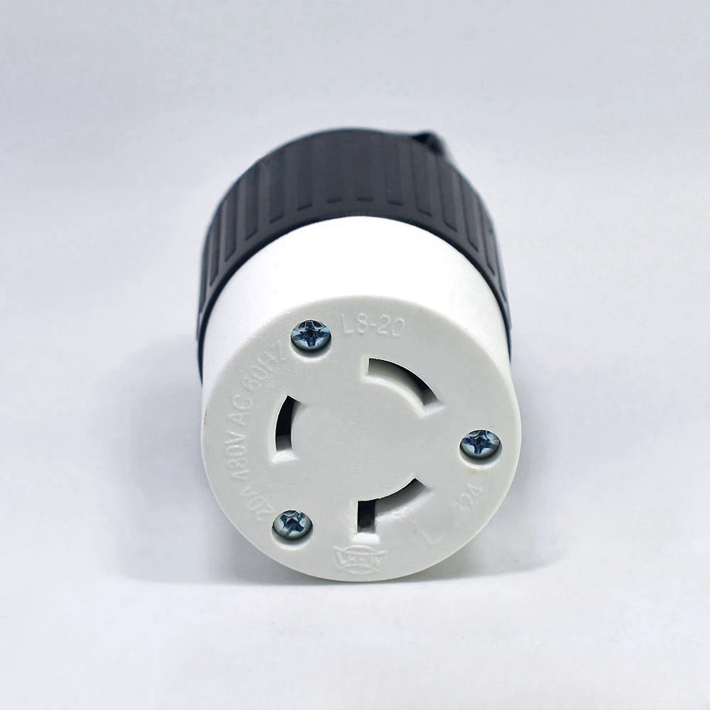 산업용 등급 잠금 플러그, 2 극, 3 선, Nema L8-20P, 20 Amp, 480V AC, 블랙/화이트