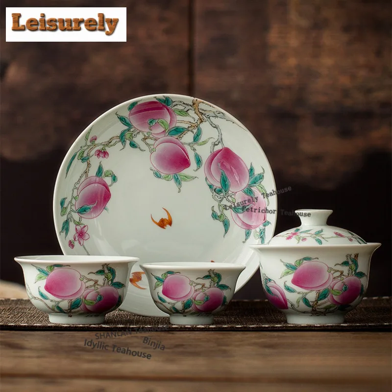 Five Peach Tea Set Complete Set Zen Porcelain Bowls Tea Tools Set Tea Ceremony Set Household Teapot and Tea Cup Set for Tea Gift