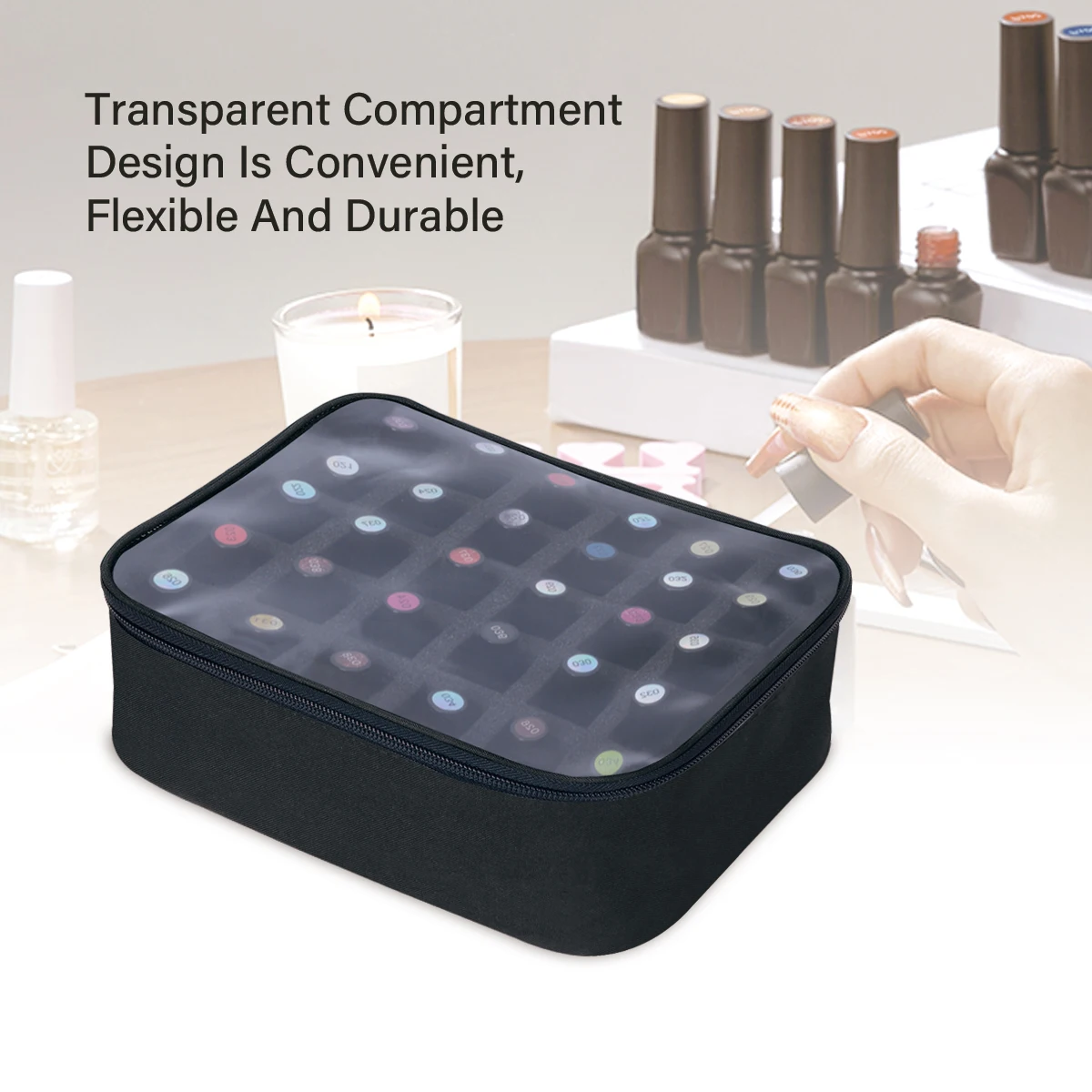 30-Bottle Large Capacity Nail Polish Organizer - Portable Stylish Makeup Bag with Removable Dividers, Holds Up to 15ml/0.5fl.oz 6