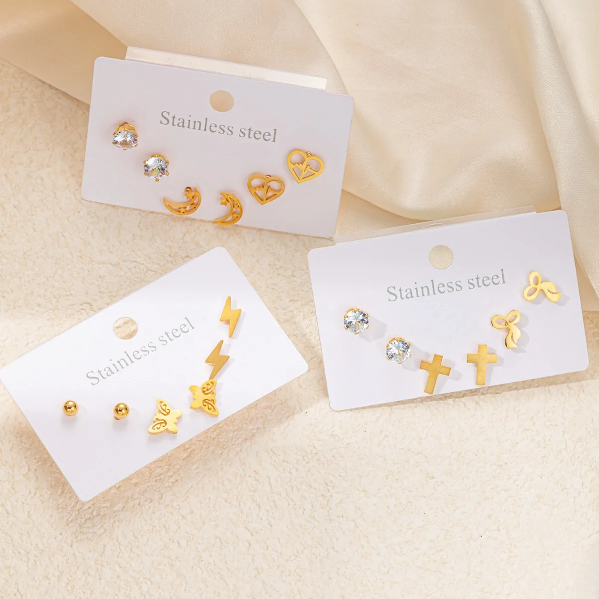 Luxury 316L Stainless Steel 6 Pieces Star Moon Zircon Earring for Women Simple Delicate Jewelry Gifts Wholesale 1