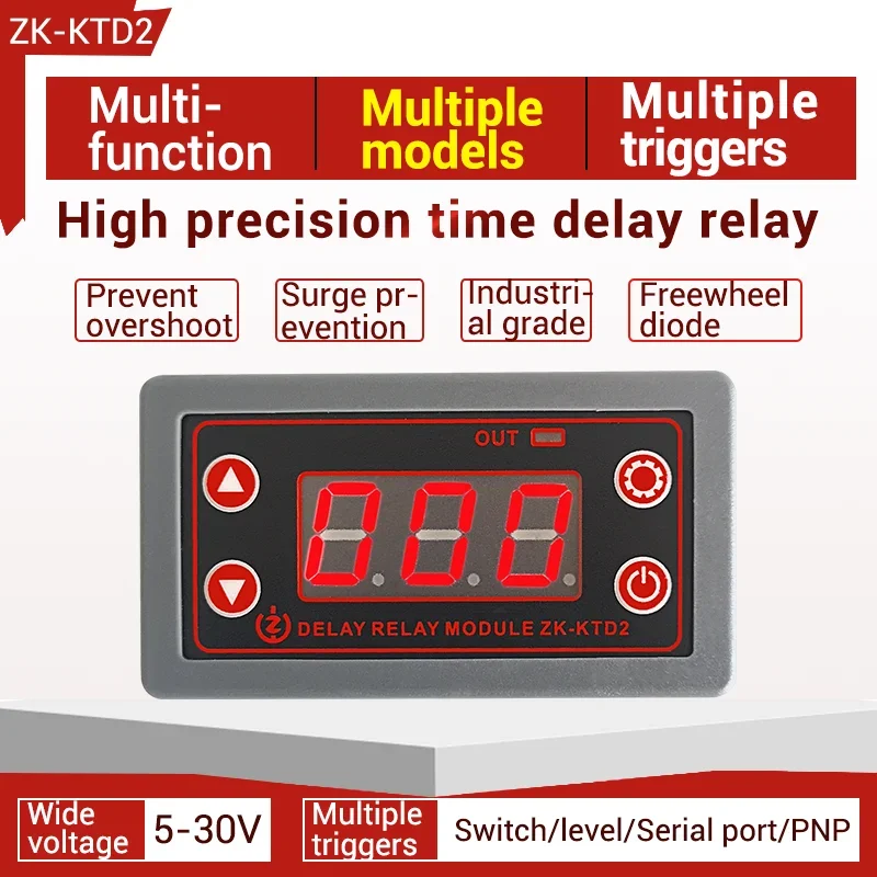 

Полностью совместимое реле задержки ZK-KTD2 5A 5В 12В 24В, реле фотоцикла, синхронизация, промышленная защита от перегрузки для модуля arduino Bord