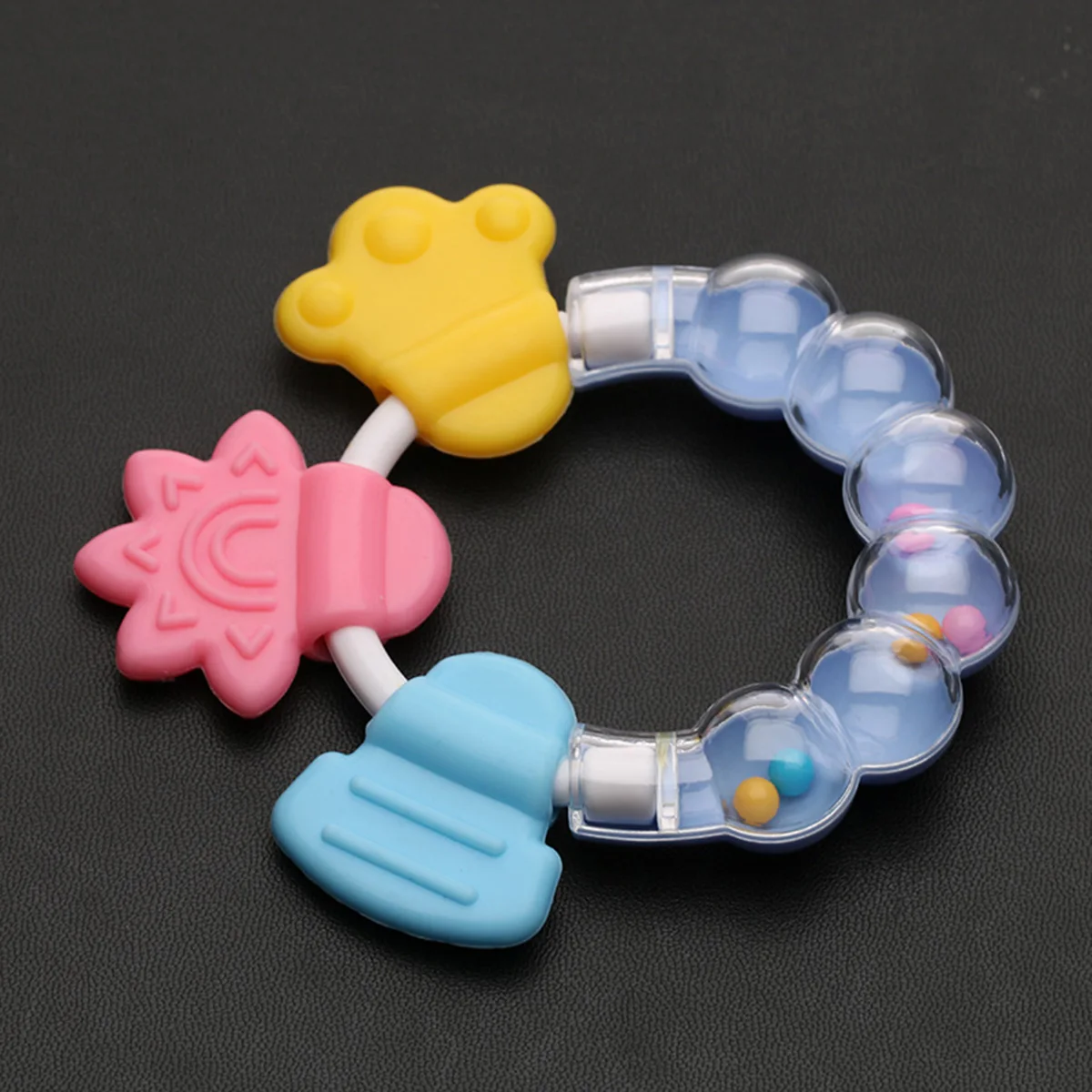 Baby Teething Ring Toy BPA Free Silicone Teether with Rattle Easy Grip Infant Gum Relief Chew Toy for Babies - 5