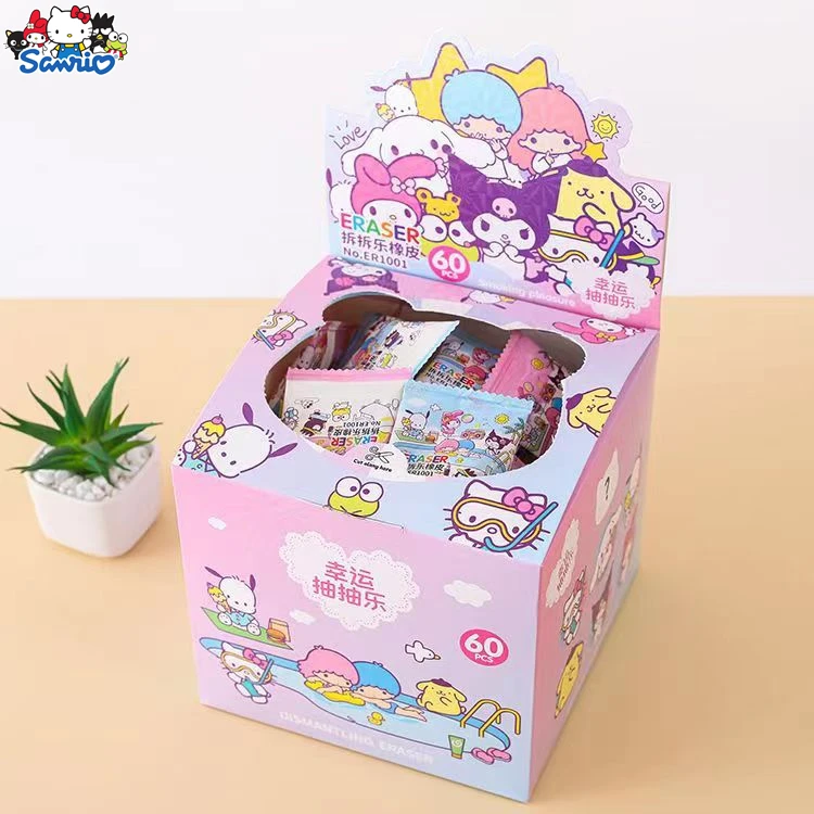 

New Sanrio 60pcs Eraser Kawaii Hello Kitty Kuromi Cinnamoroll Pumping Eraser Student Stationery Supplies Children'S Gifts Toys