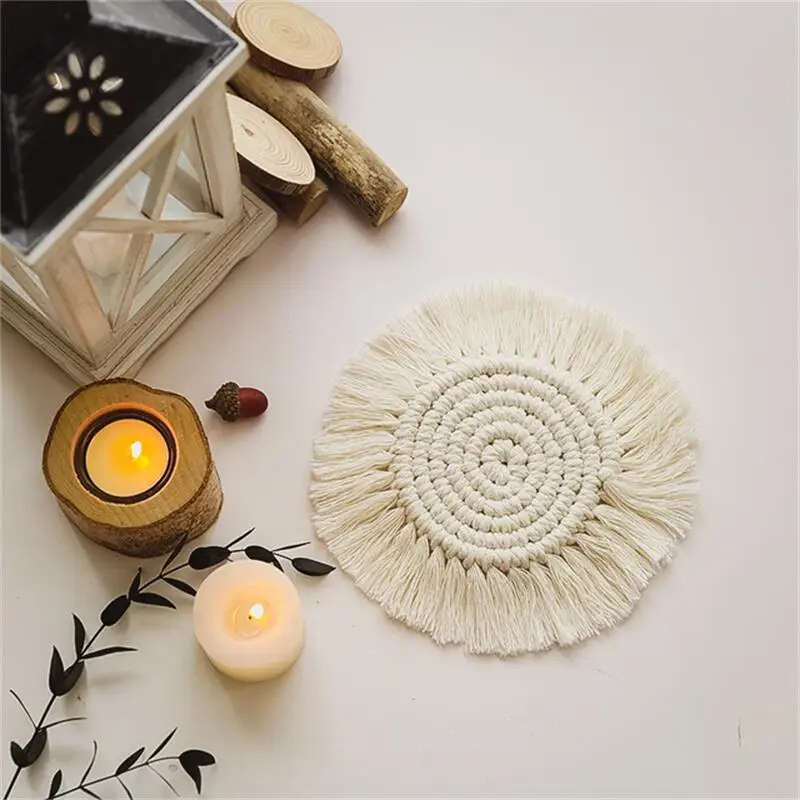 손으로 짠 마크라메 술 컵 받침, 커피 컵 냄비 거치대 패드, 단열 커피 컵 패드, 미끄럼 방지 플레이스 매트, 테이블 매트 보 