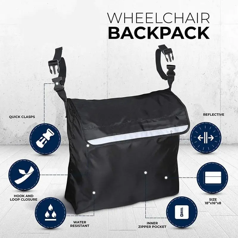 

Wheelchair Bag Waterproof Wheelchair Pouch with Secure Reflective Strip Large Capacity Walker Storage Pouch Multifunctional