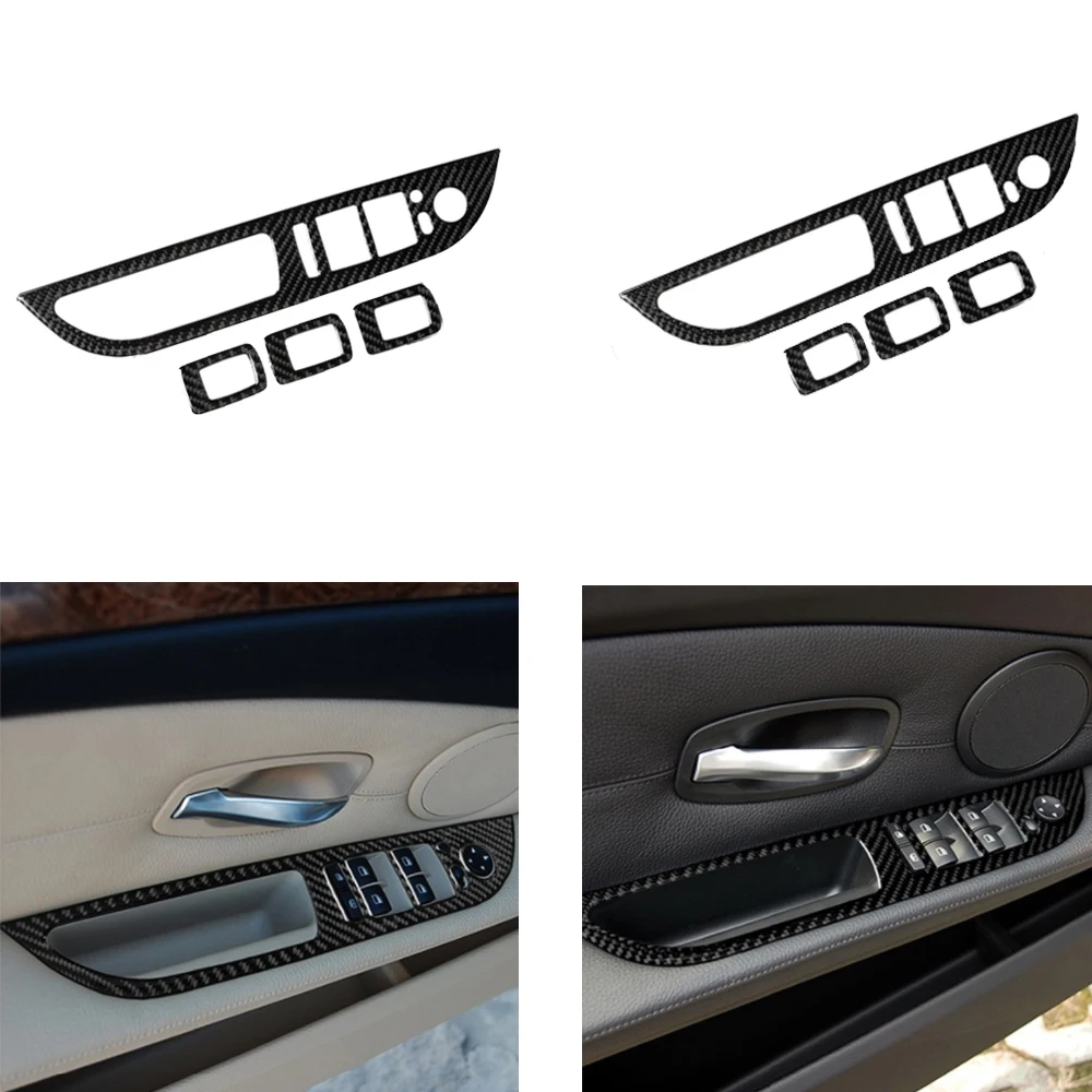 

For BMW E60 2008-2010 Carbon Fiber Car Window Lifter Control Frame Switch Decor Armrest Panel Refit Stickers Interiors Protector