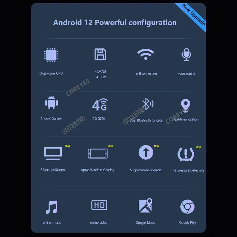 COREYES A600 6.3 inch Portable Motorcycle LCD Display GPS Dustproof IPX7 Waterproof For Wireless Apple CarPlay Android Auto