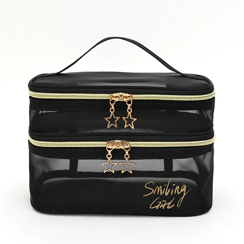 Big Size Double Layer Mesh Makeup Bag Women Cosmetic Bag Organizer Transparent Travel Makeup Wash Bag Beauty Case Toiletry Kit 6