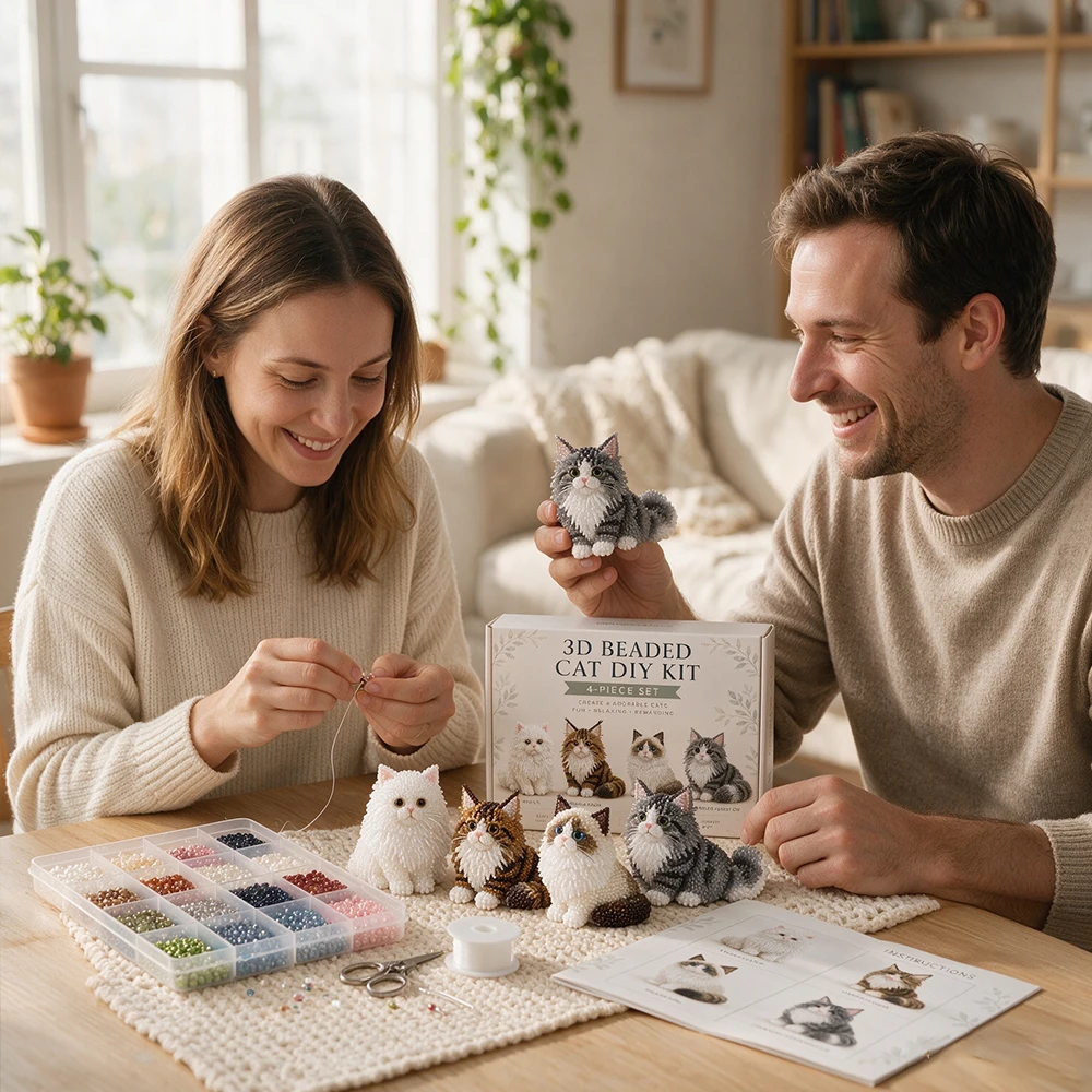 Kit fai da te gatto 3D con perline. Crea quattro gatti adorabili. Set Completo di Utensili, Regalo Ideale per Principianti e per la Famiglia. - immagine 4