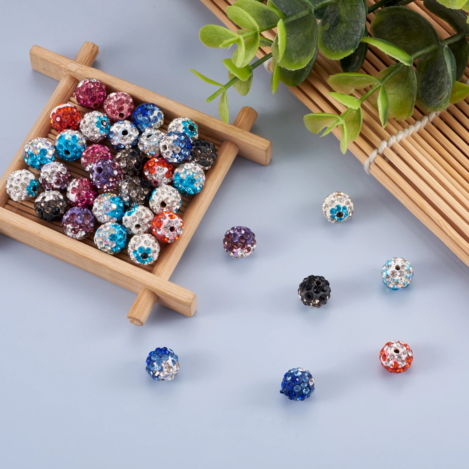 64Pcs 10mm Handmade Polymer Clay Rhinestone Crystal Ball Beads Spacer Charms For Bracelet Necklace Earring DIY Jewelry Making