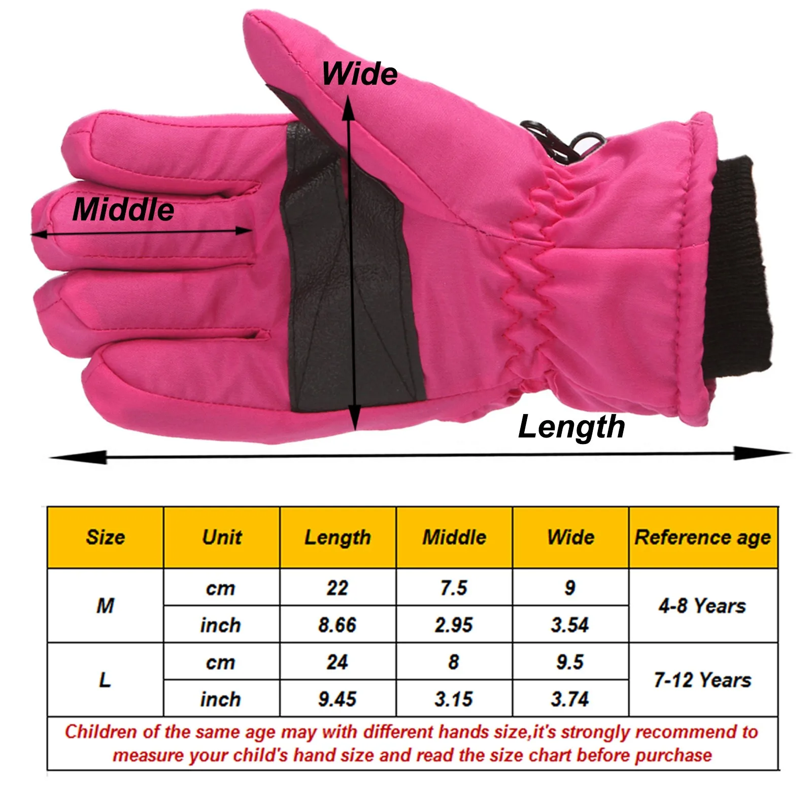 7-12 Years Winter Children Ski Gloves Kids Boys Girls Snow Skating Snowboarding Windproof Warm Ski Gloves Outdoor Sports
