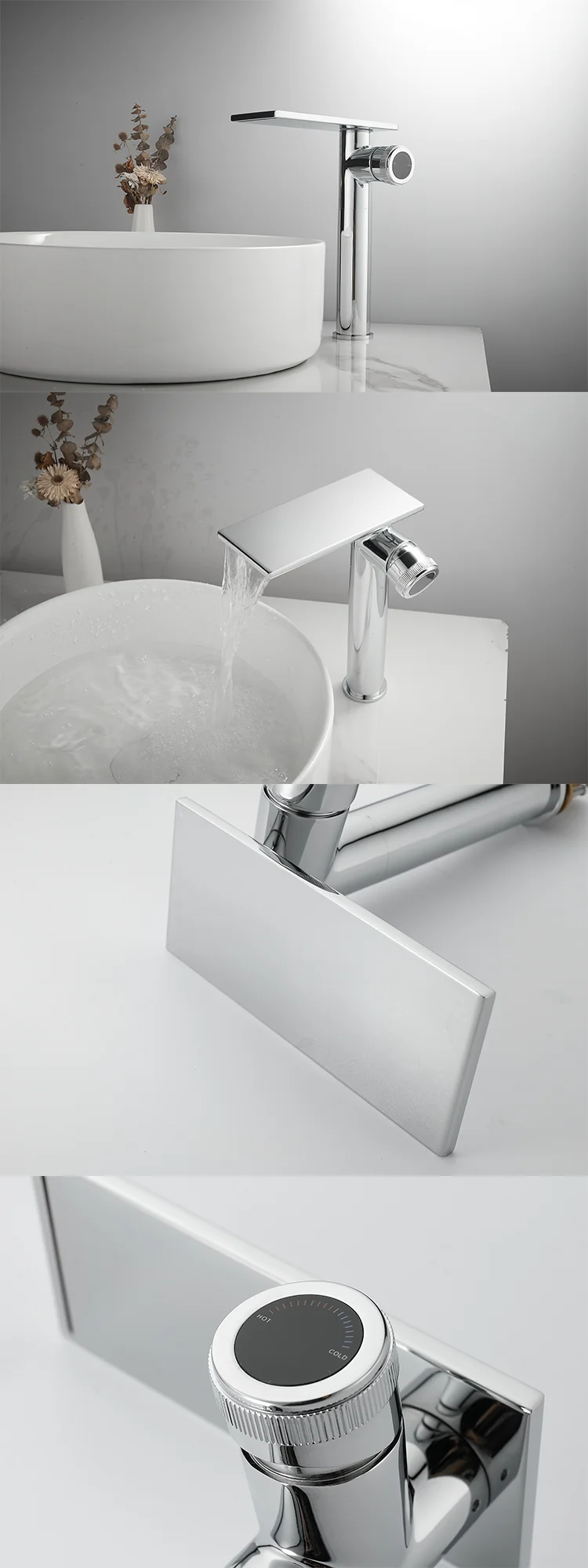 Waterfall Washbasin Brass High Low Hot Cold Water Mixer Basin Faucet