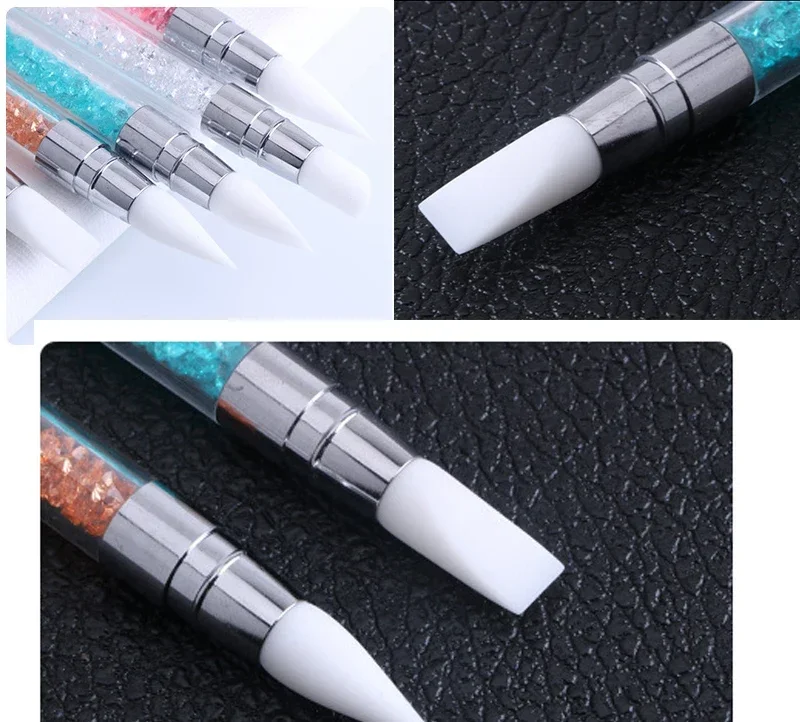 Nail Art Tools Nail Art Pen Nail Art Brush 1 Pcs Dual-Ended Silicone Head Carving Dotting Pen Nail Art Brushes Rhinestone Crystal Handle Tool For DIY Gel Manicure Tools