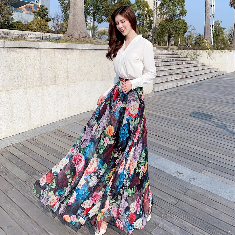 Long Skater Skirt Floral Plus Size Floral Print Mini Skater Skirt