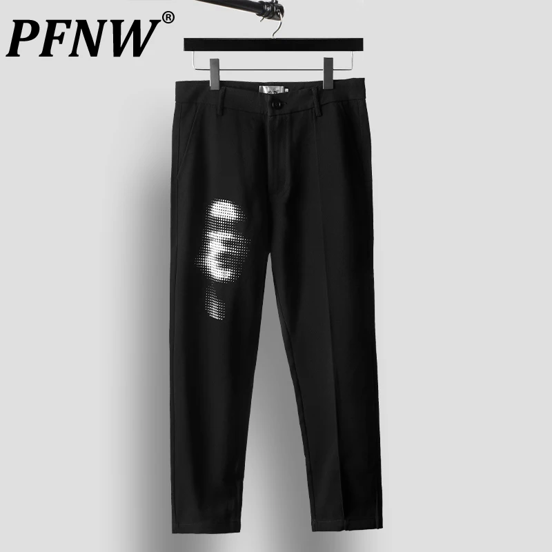 

PFNW Men's Spring Autumn Tide Pants Darkwear Punk Style Chic Creativity Abstract Contrast Print Casual Straight Trousers 12Z4741