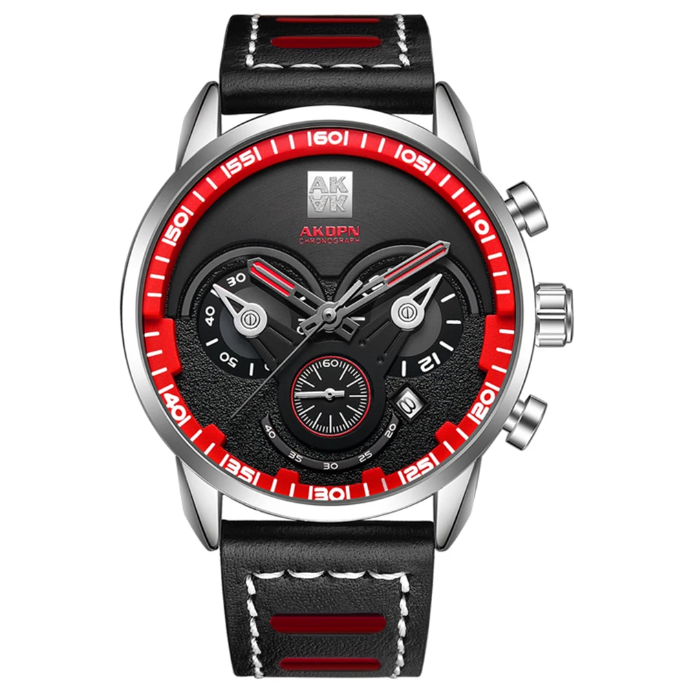 

Sports Mens Quartz Watch Creative Function Big Dial Waterproof Clock Male Leather Strap Fashion Watches Hombre Relogio Masculino