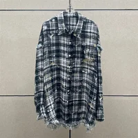 Women's shirt New retro pure cotton collar long sleeved top for autumn 2025 washed tassel Women's blouse y2k loose fit Thin coat