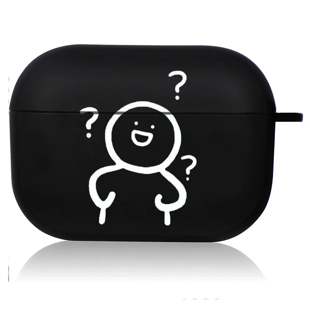 Creative Line Art Black Airpod Case - Cute Cartoon Design