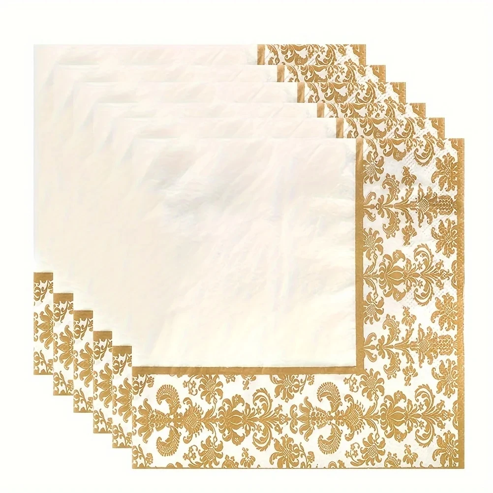 40/100Pcs Golden Printing Napkins Cocktail Tissue Wedding Tableware Decoration Cleaning Supplies Christmas Party Supplies paper napkins tissue paper decoration