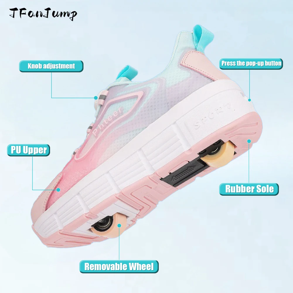 Adult 2-Wheels Detachable Speed Inline Roller Skates Shoes Wheeled Racing Sneakers Men Women