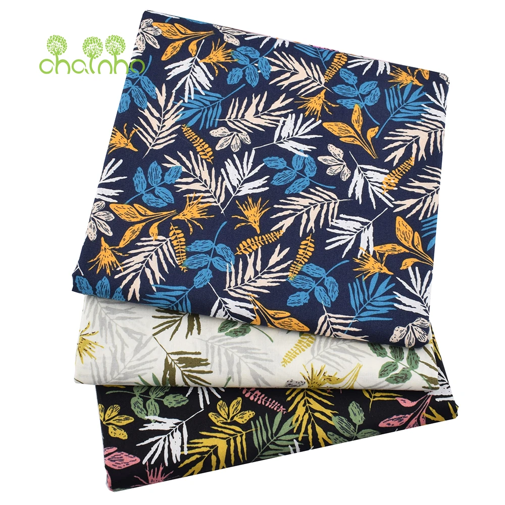 Chainho,Printed Plain Weave Poplin Cotton Fabric,DIY Sewing Quilting Material,Patchwork Cloth,Leaf Series,3 Sizes,15PC134