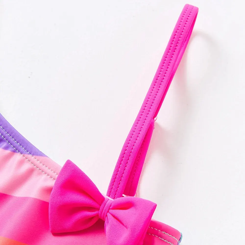Girls swimsuit rainbow stripe bow girl bikini set