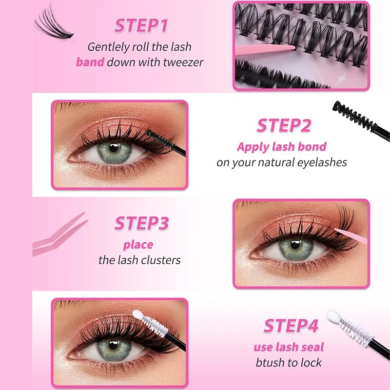 640 Clusters Thick False Eyelashes Kits Large Capacity Self-Adhesive Cross DIY Individual Extension with Tweezers Comb Glue Set