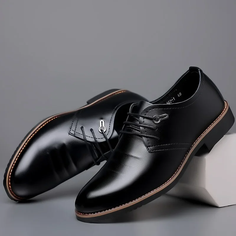 Leather Men Dress Shoes Breathable Mens Casual Shoes Italian Formal Luxury Brand Lace-Up Non-slip Men Driving
