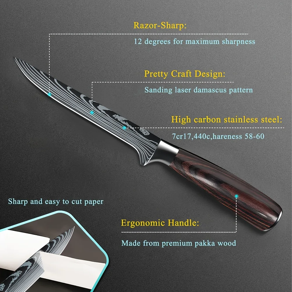 Professionelles Ausbeinmesser aus Hochkarbon-Edelstahl Scharfes Fleisch-Entbeinungsmesser Ergonomischer Griff Kochmesser für Geflügel, Fisch und Rindfleisch – Detail 6